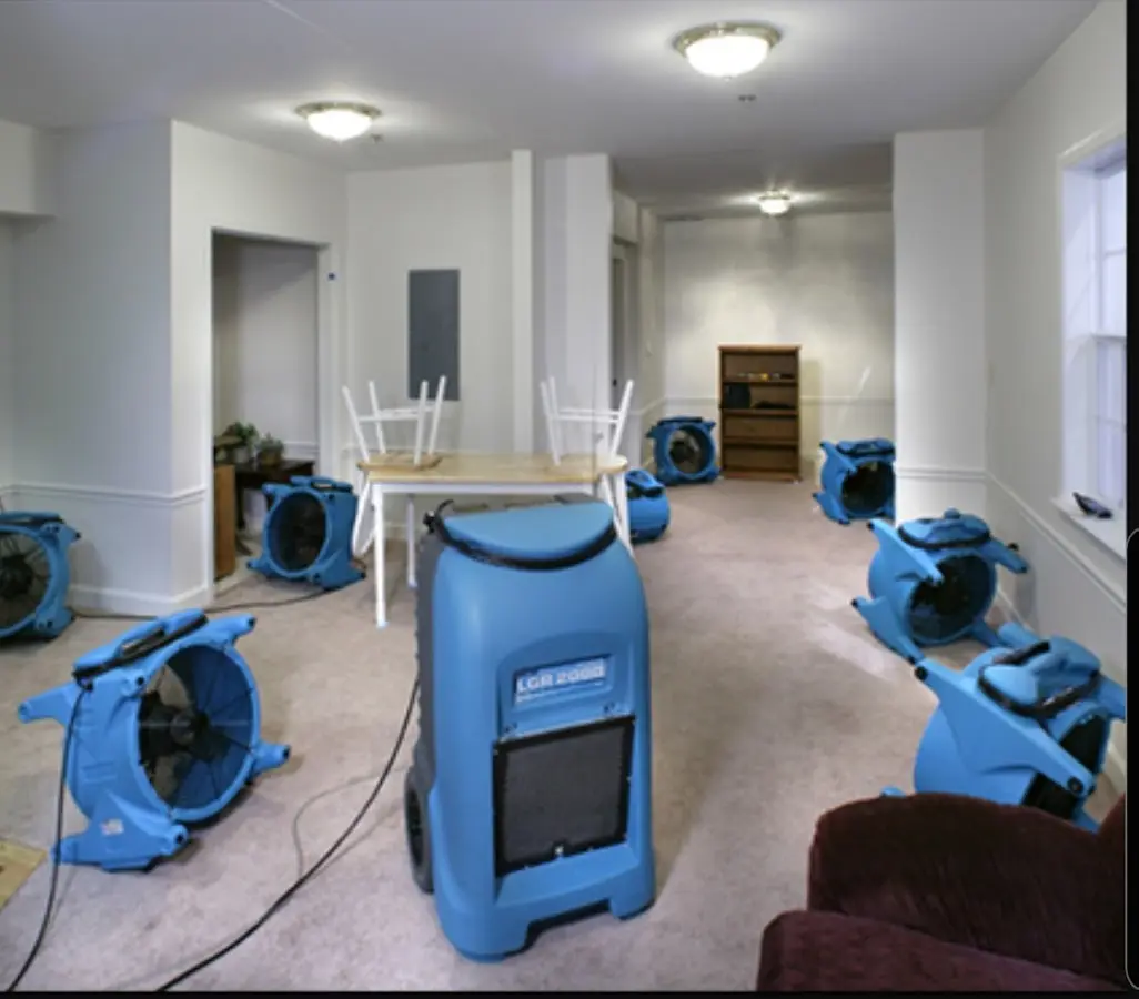 Air movers and dehumidifier setup for Water Extraction & Removal in Pavilion